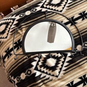 Modern Black Half-Moon Wall Mirror with Hooks